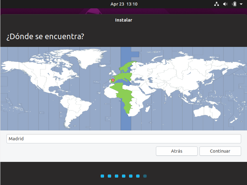 Instalacion de ubuntu 19.04 - seleccion pais