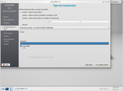 Instalacion de Linux Mint - kde 17.1, paso 4