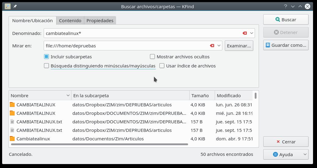Buscador de ficheros - kfind Buscador de ficheros - kfind