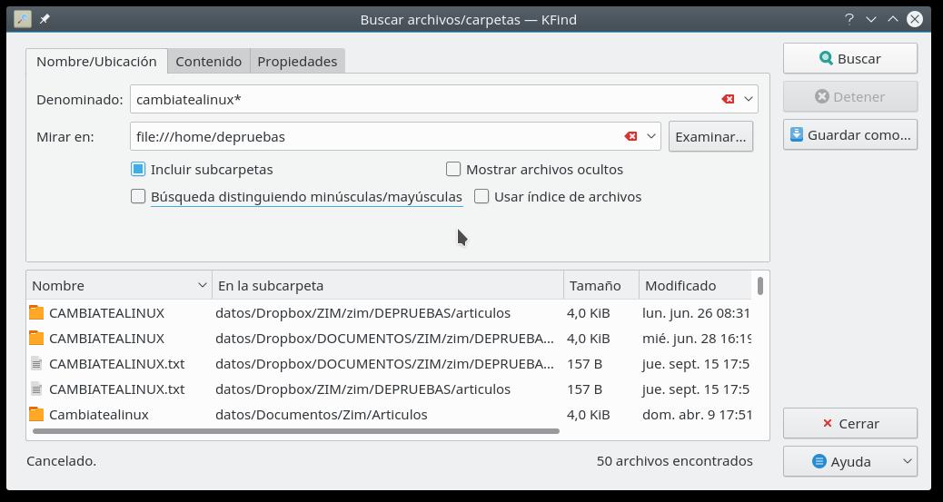 Buscador de ficheros - kfind
