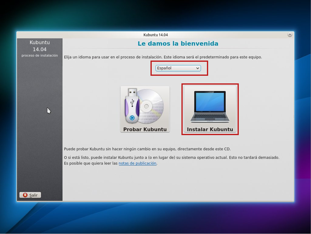 Instalación Kubuntu 14.04 Seleccion idioma