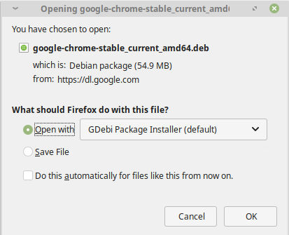 Descargar chrome e instalar con GDebi