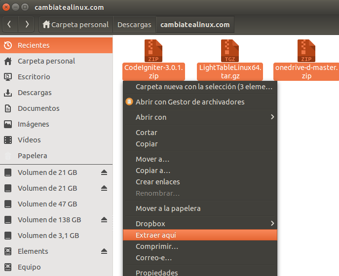 Archivos a descomprimir