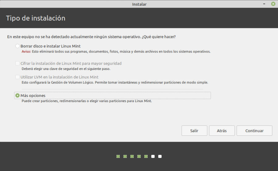 Seleccionamos tipo de instalacion de linux Seleccionamos tipo de instalacion de linux