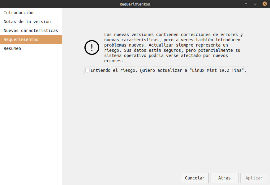Actualizar Linux Mint 19.1 a 19.2 - requerimientos