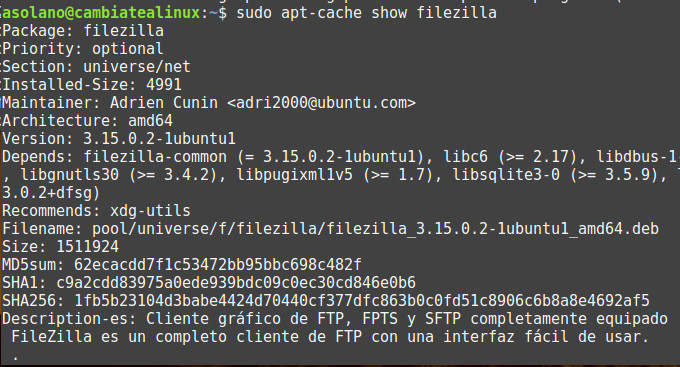 Buscar informacion de programas con apt-cache