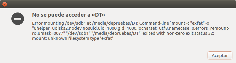 Error montando disco exFAT Error montando disco exFAT