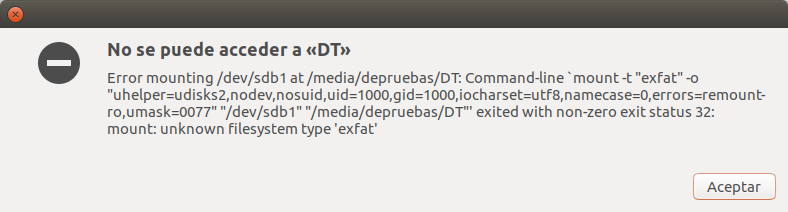 Error montando disco exFAT
