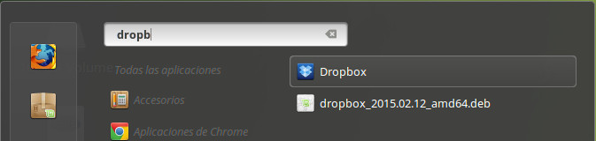 Menu de Linux Mint - dropbox