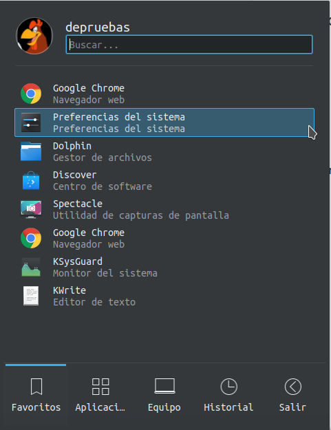 Menú de KDE - Preferencias del sistema Menú de KDE - Preferencias del sistema