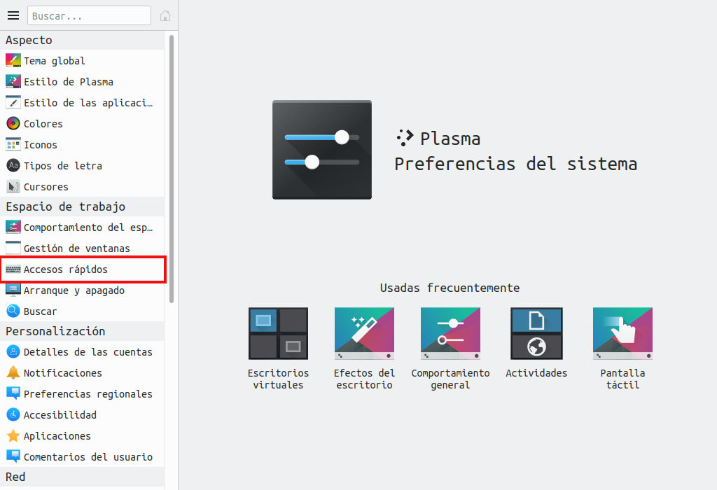Preferencias del sistema - accesos rápidos