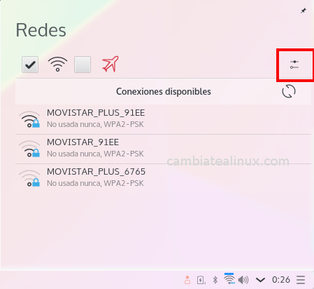 Menú redes, vemos todas las wifi disponibles