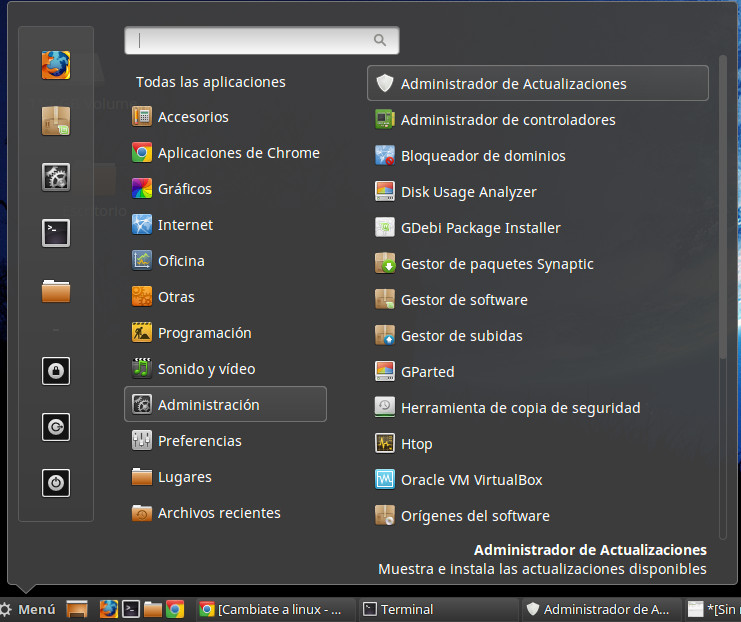 Menu de actualizacion del sistema