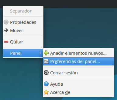 Menú del panel Menú del panel