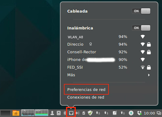 Menú redes, vemos todas las wifi disponibles