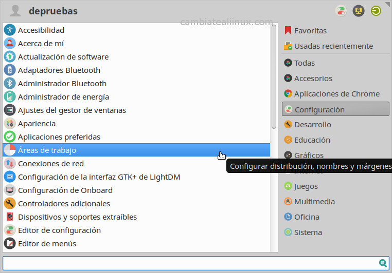 Menu - Configuracion - Areas de trabajo