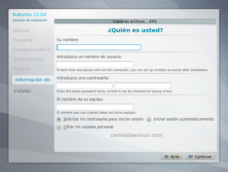 Ponemos nuestros datos de acceso y nombre Ponemos nuestros datos de acceso y nombre