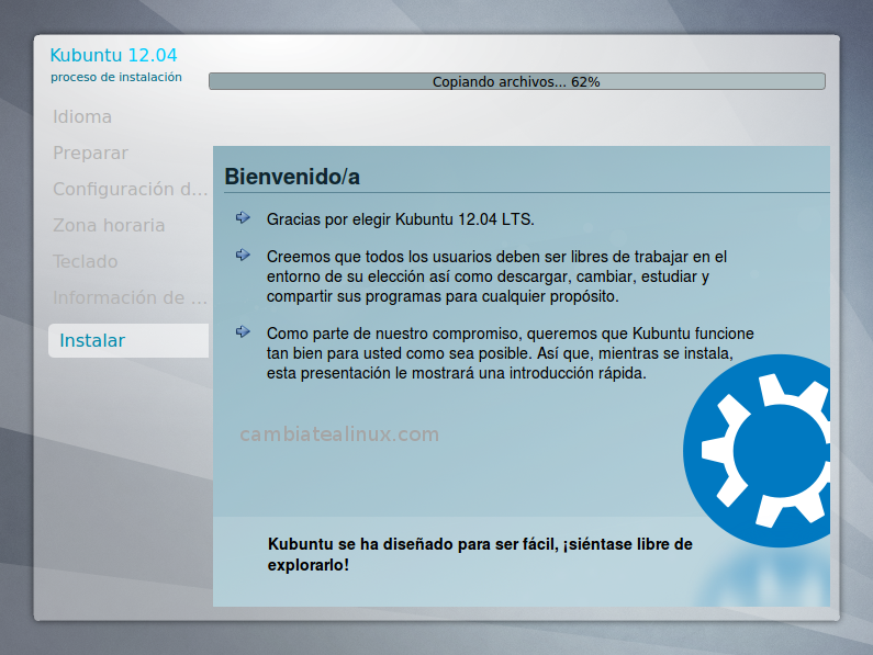 Y empieza el proceso de instalación Y empieza el proceso de instalación