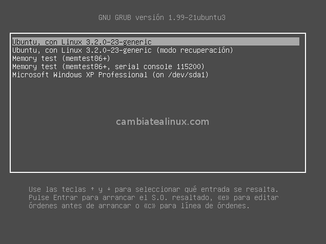 Pantalla de selección de sistema de sistema: windows o linux