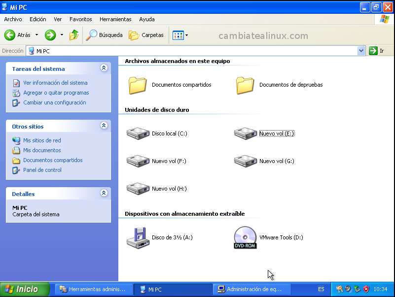 Vista de las particiones en windows